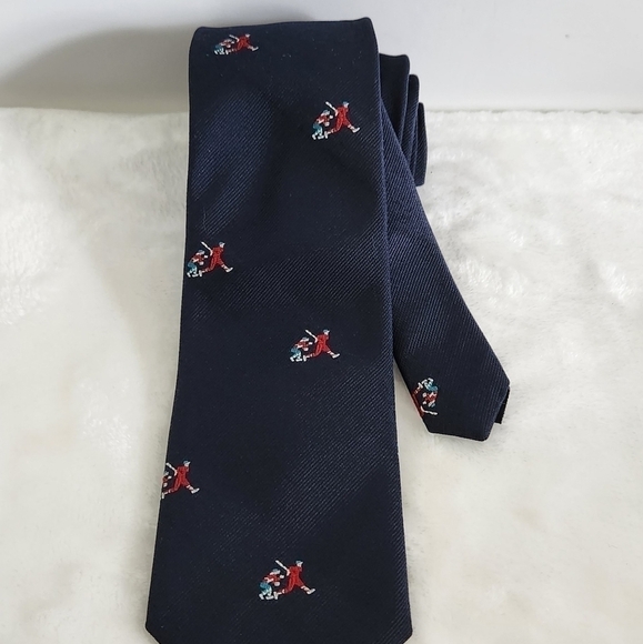 Lands' End Direct Merchants Silk Navy Blue Baseball Player Catcher Necktie Tie - Picture 2 of 11